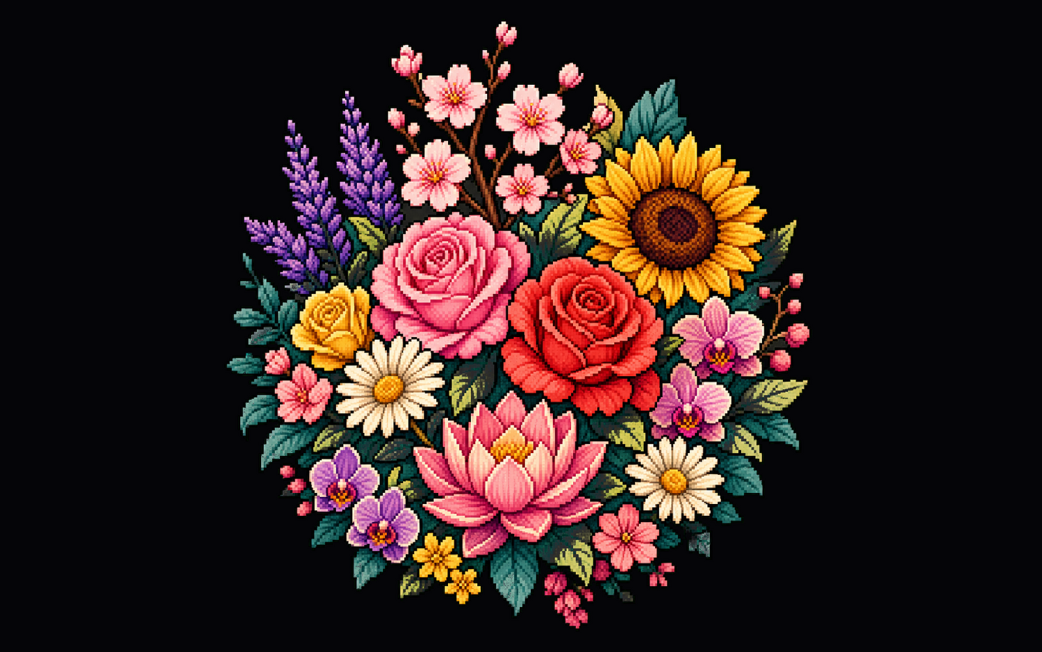 Flower-themed pixel art apparel collection cover for Shirt Ninja Global