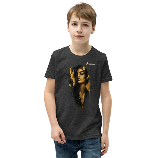 Gold Face Variant 06 Teen Staple Tee Printful shirt mockup with corrected front logo clearance