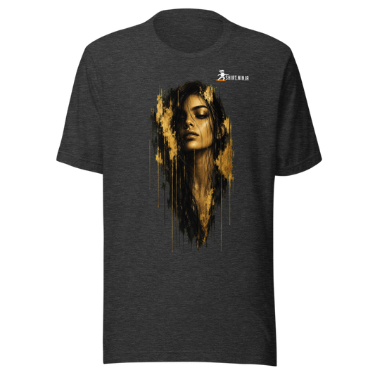 Gold Face Variant 06 Men's Staple Tee Printful shirt mockup with corrected front logo clearance