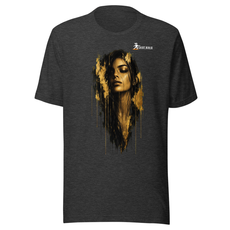 Gold Face Variant 06 Unisex Signature Tee Printful shirt mockup with corrected front logo clearance
