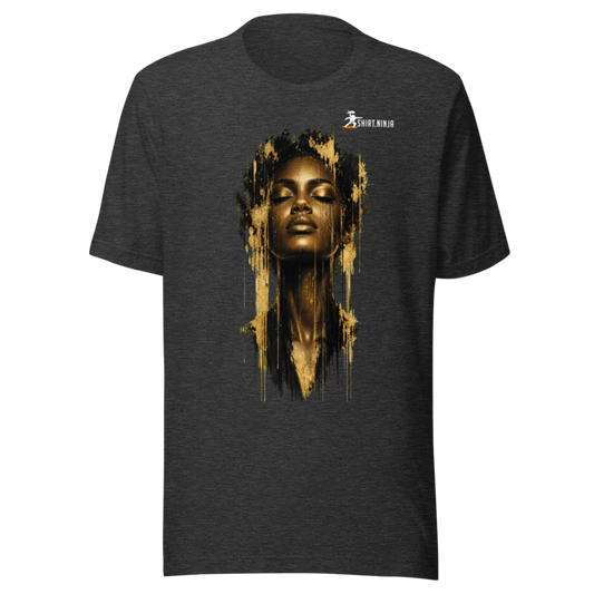 Gold Face Variant 04 Men's Staple Tee Printful shirt mockup with corrected front logo clearance