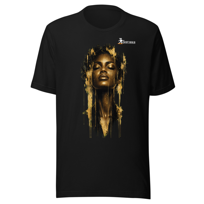 Gold Face Variant 04 Unisex Signature Tee Printful shirt mockup with corrected front logo clearance