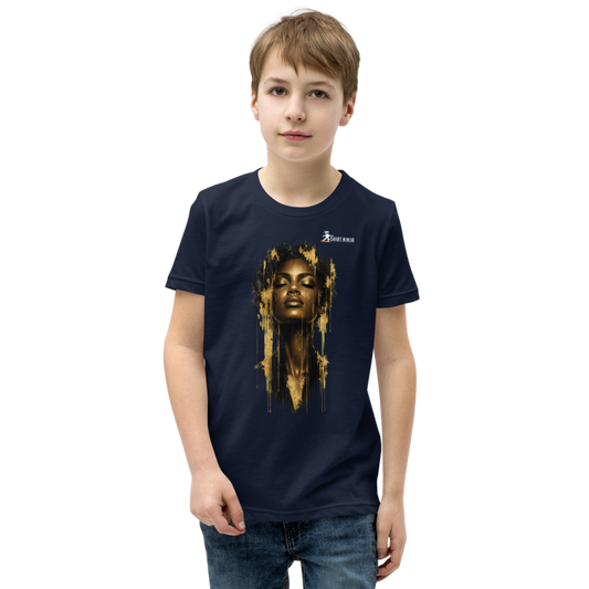 Gold Face Variant 04 Teen Staple Tee Printful shirt mockup with corrected front logo clearance