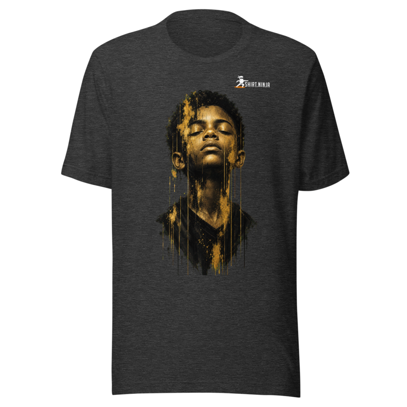 Gold Face Variant 07 Unisex Signature Tee Printful shirt mockup with corrected front logo clearance